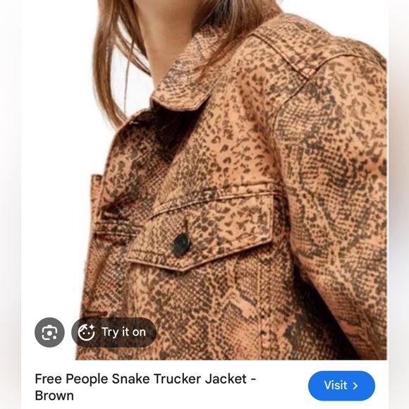 Free People Brown Snake Print Trucker Jacket - Picture 7 of 7